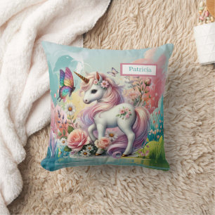 Cute unicorn lovers add name cushion