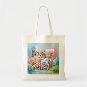 Cute unicorn lovers add name tote bag
