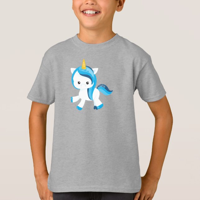 Cute Unicorn, Magic Unicorn, Snowflakes, Winter T-Shirt (Front)