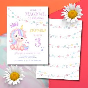 Cute Unicorn Magical Banner Kids Birthday  Invitation