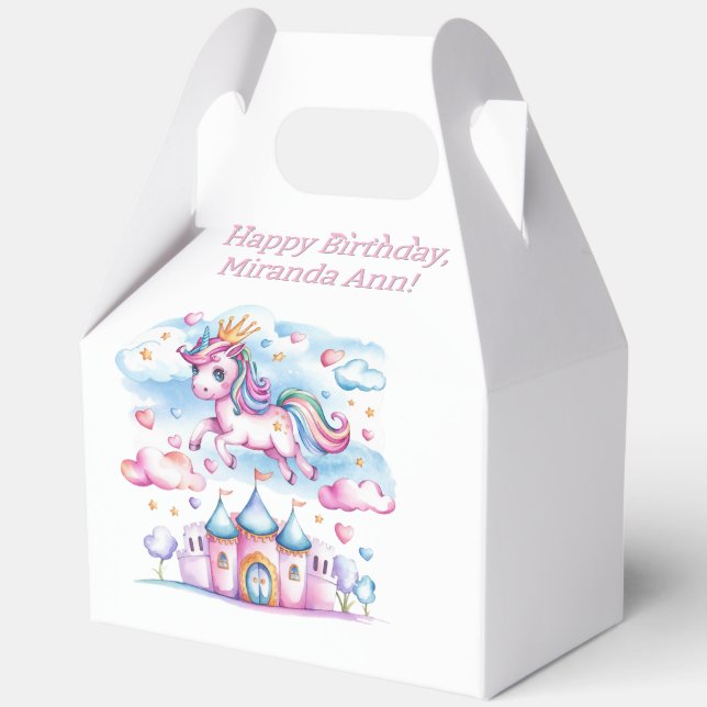 Cute Unicorn Magical Castle Girl Birthday Party Favour Box (Back)