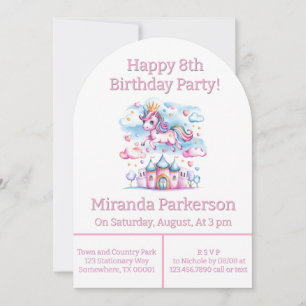 Cute Unicorn Magical Castle Girl Birthday Party Invitation