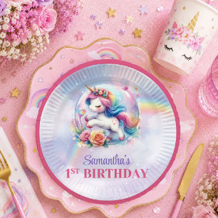 Cute Unicorn Magical Day Girl Birthday Party Plate