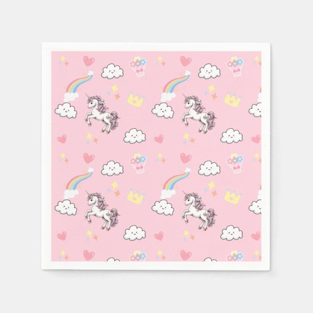 Cute unicorn magical princess  girly birthday kids napkin (Front)