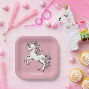 Cute unicorn magical princess  girly birthday kids paper plate