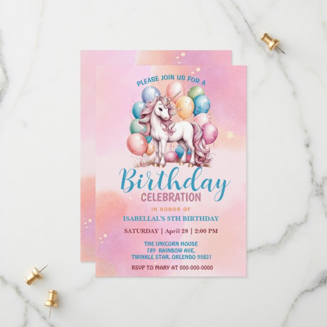 Cute unicorn magical princess  girly birthday kids save the date (Front/Back In Situ)