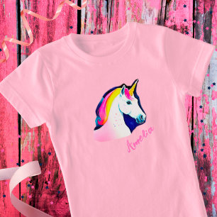 Cute Unicorn Magical Stars Drawing Name Girly T-Shirt