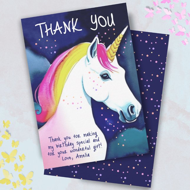 Cute Unicorn Magical Stars Girl Birthday  Thank You Card (Creator Uploaded)