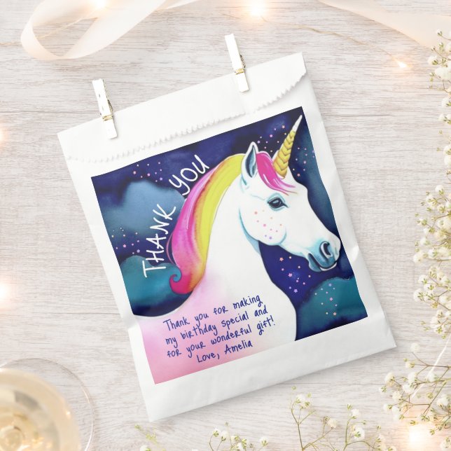 Cute Unicorn Magical Stars Girl Birthday Thank you Favour Bags (Clipped)