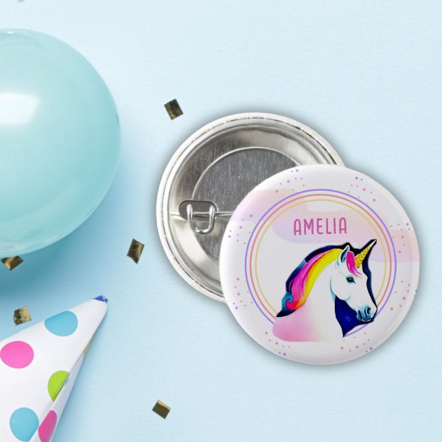 Cute Unicorn Magical Stars Girl Name Birthday  3 Cm Round Badge (Creator Uploaded)