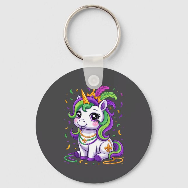 Cute Unicorn Mardi Gras Carnival Fat Tuesday Girls Key Ring (Front)
