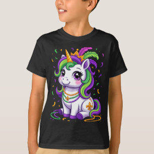 Cute Unicorn Mardi Gras Carnival Fat Tuesday Girls T-Shirt