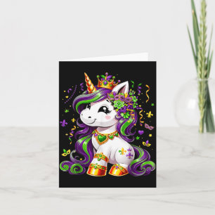 Cute unicorn mardi gras girls kids women card