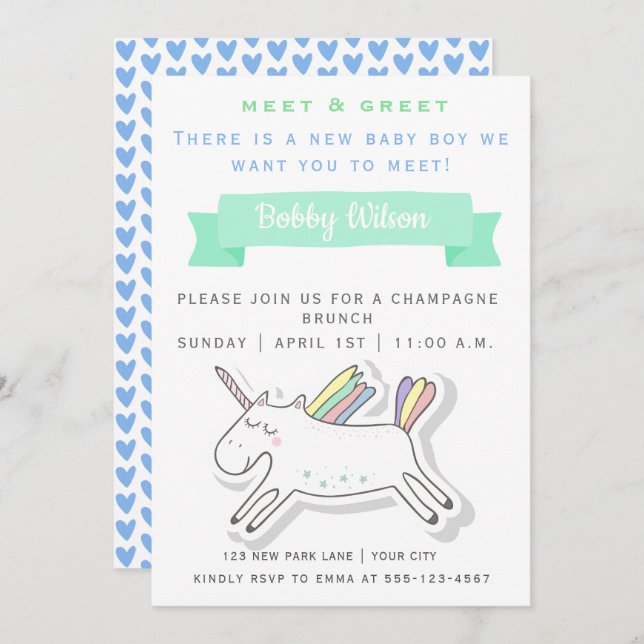 Cute Unicorn | Meet & Greet New Baby Invitation (Front/Back)
