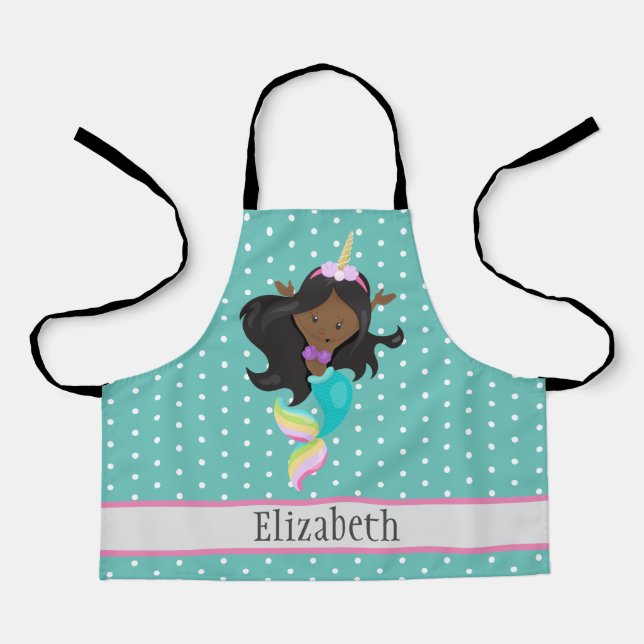 Cute Unicorn Mermaid Name Kids Daughter Pattern  Apron (Front)