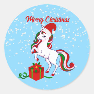 Cute Unicorn Merry Christmas  Classic Round Sticke Sticker