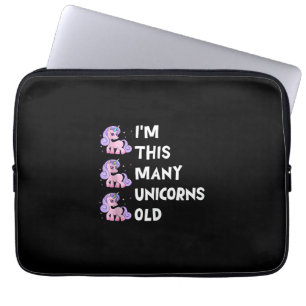 Cute Unicorn Old 3 Three Years Old Birthday x Kids Laptop Sleeve