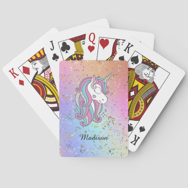 Cute Unicorn Ombre Rainbow Glitter Sparkle  Playing Cards (Back)