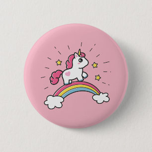 Cute Unicorn On A Rainbow Design 6 Cm Round Badge