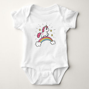 Cute Unicorn On A Rainbow Design Baby Bodysuit