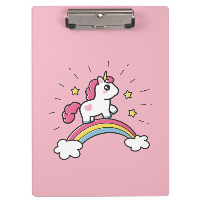 Cute Unicorn On A Rainbow Design Clipboard (Front)