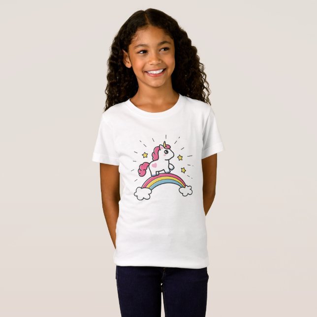 Cute Unicorn On A Rainbow Design T-Shirt (Front Full)
