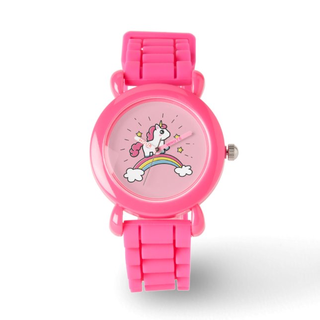 Cute Unicorn On A Rainbow Design Watch (Front)