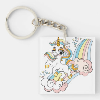 Cute unicorn on a rainbow key ring