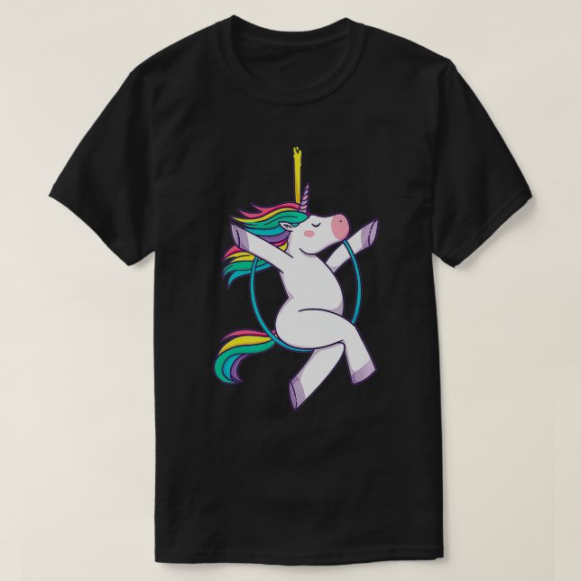 Cute Unicorn on an Aerial Hoop  Magical Illustrati T-Shirt (Design Front)