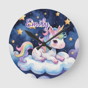 Cute Unicorn on Cloud Editable Name Clock