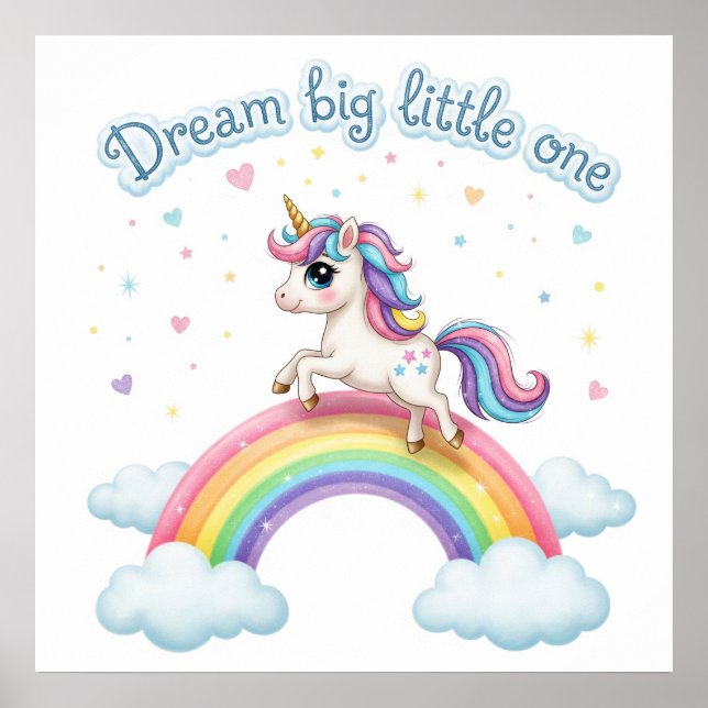Cute Unicorn on Rainbow, Nursery Printable Poster (Front)