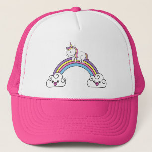 Cute Unicorn On Rainbow Trucker Hat 