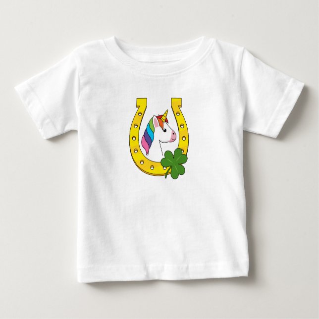 Cute Unicorn on St Patrick's Day Baby T-Shirt (Front)