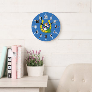 Cute Unicorn on St Patrick's Day Large Clock