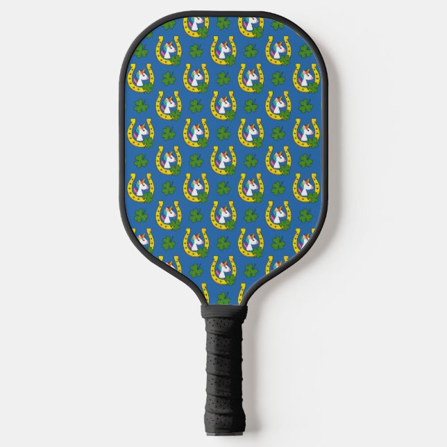 Cute Unicorn on St Patrick's Day Pattern Pickleball Paddle (Front)