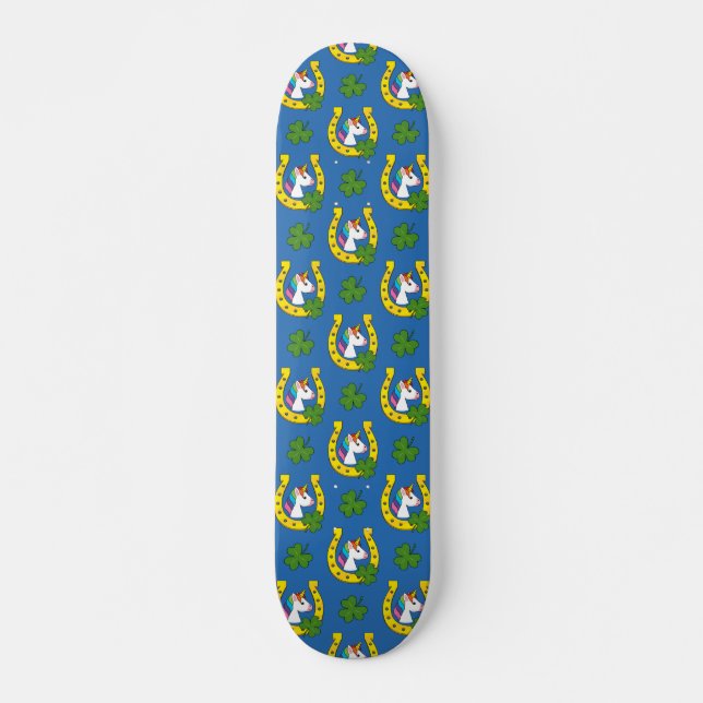 Cute Unicorn on St Patrick's Day Pattern Skateboard (Front)