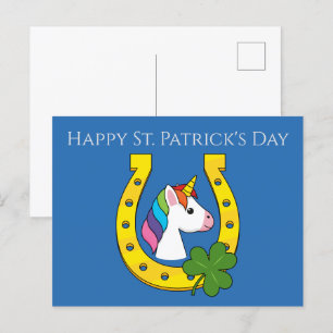 Cute Unicorn on St Patrick's Day Personalise Holiday Postcard