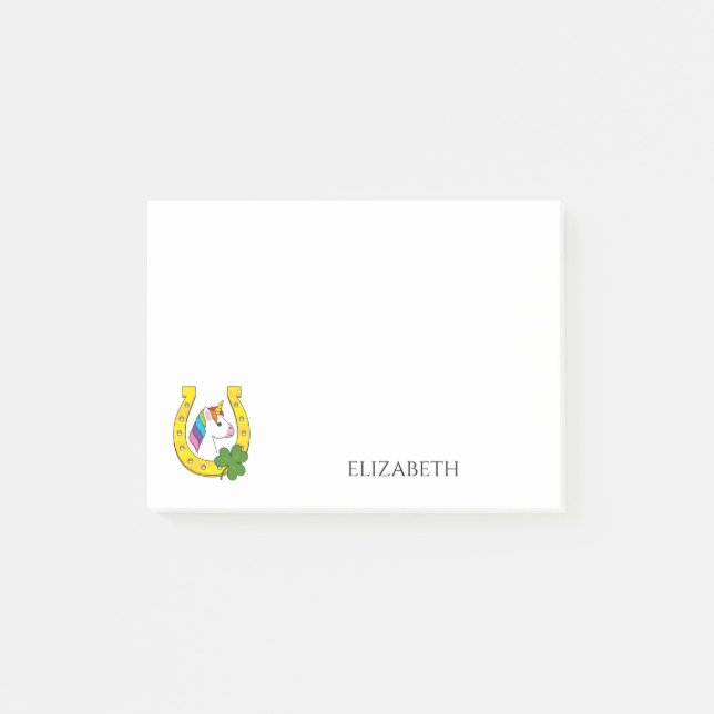 Cute Unicorn on St Patrick's Day | Personalise Post-it Notes (Front)