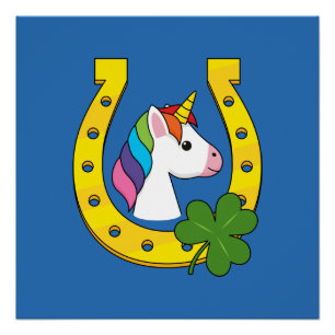 Cute Unicorn on St Patrick's Day Poster