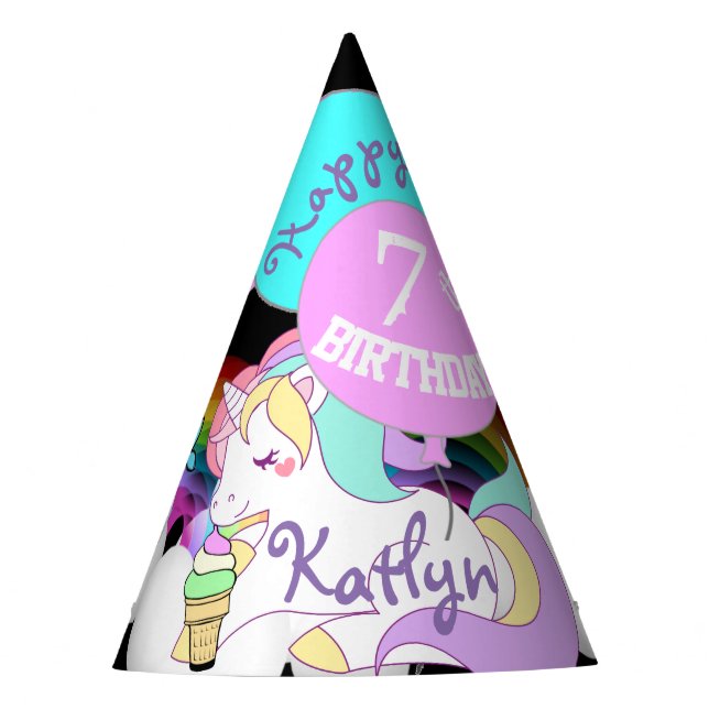 Cute Unicorn Party Favour Hat Personalised (Front)