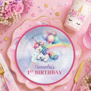 Cute Unicorn Pastel Colours Girl Birthday Party Pl Paper Plate