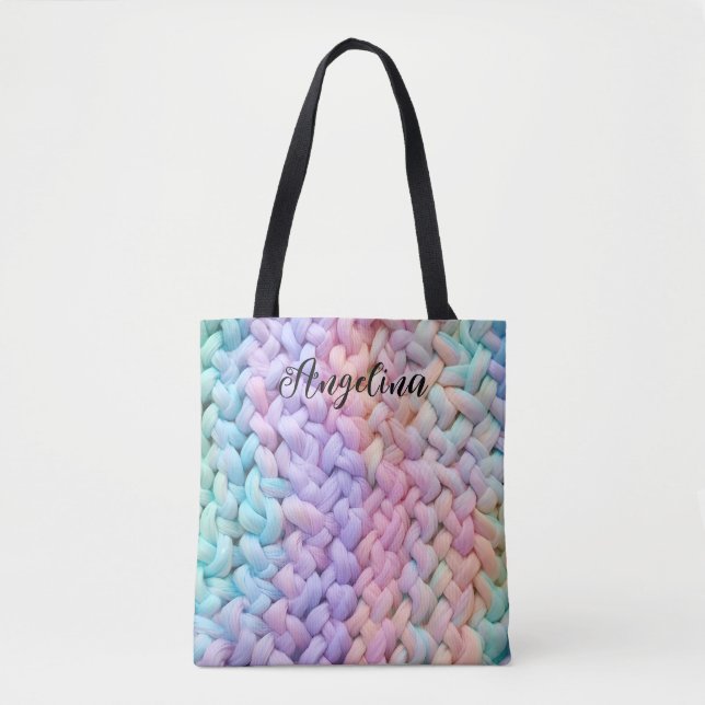 Cute Unicorn Pastel Crochet Patterns Personised Tote Bag (Front)
