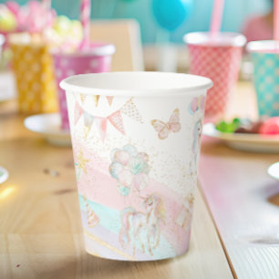Cute Unicorn Pastel Rainbow Birthday Paper Cups