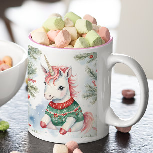 Cute Unicorn Personalised Christmas  Two-Tone Coffee Mug