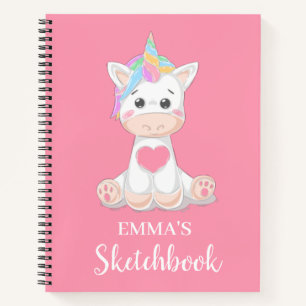 Cute Unicorn Personalised Kids Sketchbook Notebook