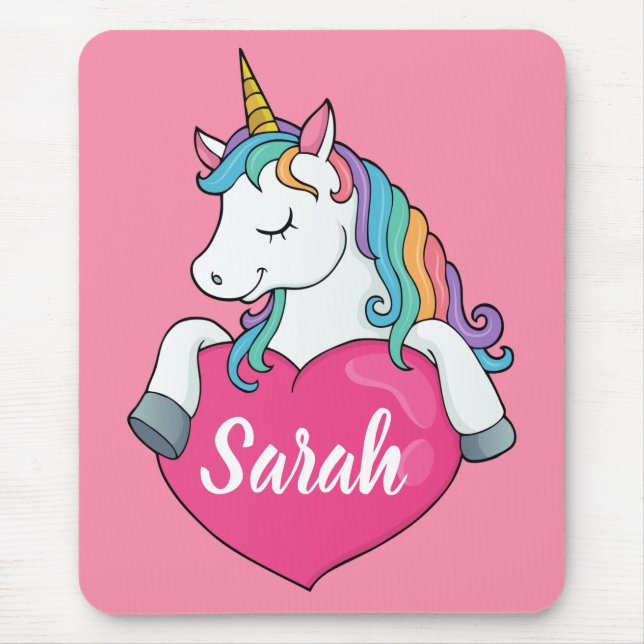 Cute Unicorn Personalised Name  Mouse Pad (Front)