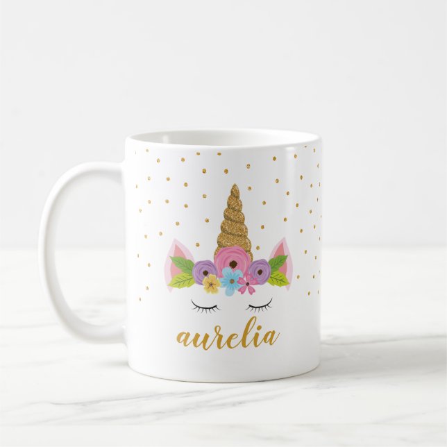 Cute Unicorn Personalised Name Mug | Custom Colour (Left)