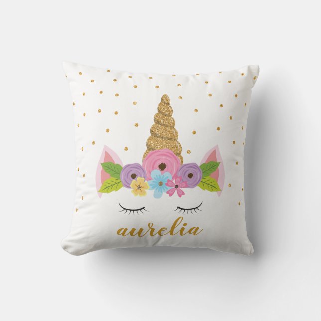 Cute Unicorn Personalised Pillow | Custom Colour (Front)