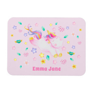 Cute Unicorn - Personalised Pink Kids  Magnet