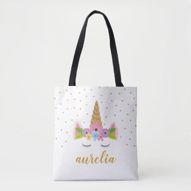 Cute Unicorn Personalised Tote Bag | Custom Colour (Front)